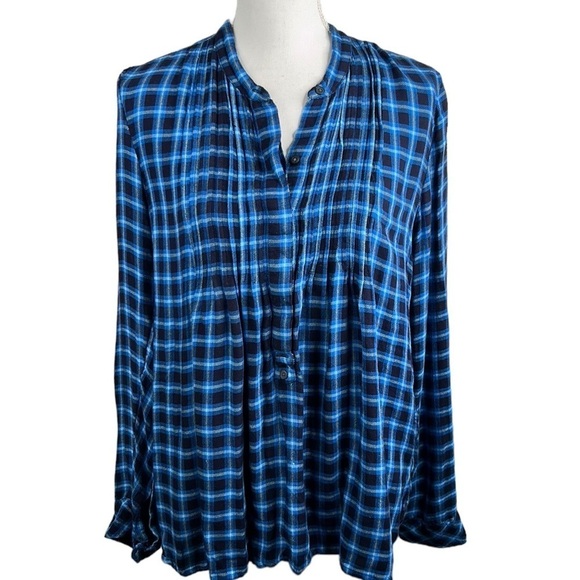 GAP Blue Plaid Oversized Long Sleeve Top Size Small - Picture 1 of 7